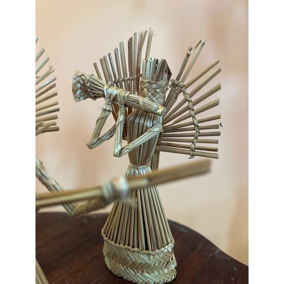 Vintage Boho Christmas Rattan Angels with Instruments Set of 4 - Picture 4 of 16